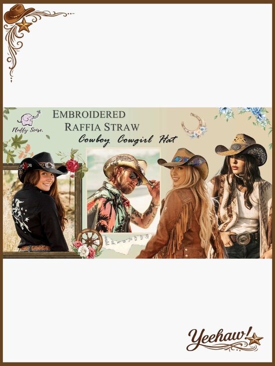 Embroidered Straw Cowboy Hat Adjustable Sizes Western Floral Design main image 7